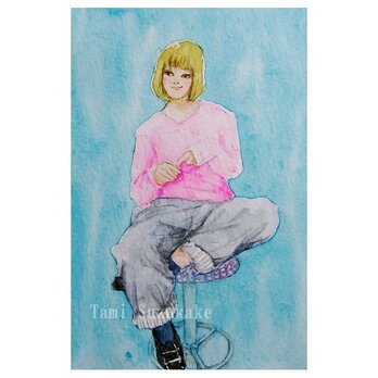 水彩画・原画「椅子に座る女の子」の画像