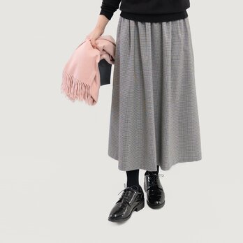 オールシーズン頼れる 大人の千鳥チェック ロングスカート 白黒 ●TINA-SK●