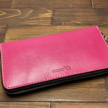 【アウトレット】たっぷり入る！人気のラウンドファスナーのお財布（ピンク）の画像