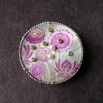 ＳＶ・Ｋ18　Dia・Pearl　Button (Purple) Broochの画像