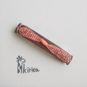 (6cm）本革ピンクのリボンのバレッタ(#855)の画像