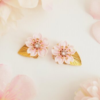 桜日和ピアス  ～花の宴～ （ つまみ細工＊受注制作 ）の画像