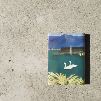 絵本なブックカバー『諏訪湖の船着き場』の画像