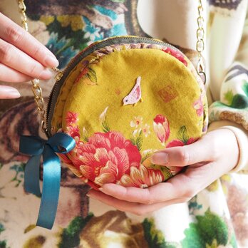 台湾花柄x絹織物丸くて可愛いショルダーバッグ(一点作品/送料無料)の画像