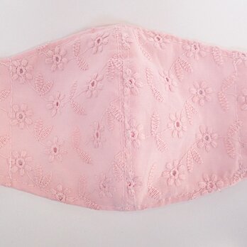 綿レース刺繍（ピンク）立体マスク #994の画像