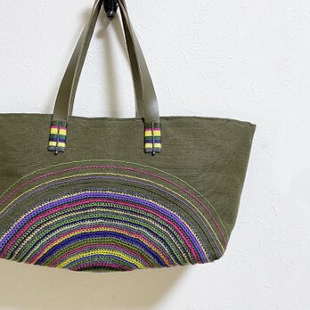 からふる円編み模様のジュートかばんの画像