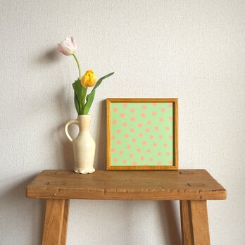 「mimosa dot（green tea & coral）」20cm角ポスターの画像