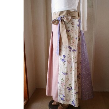 桜 軽やかなマキシロング ノスタルジックフラワー 2way フレアー ギャザースカート リボン ウエストゴムの画像