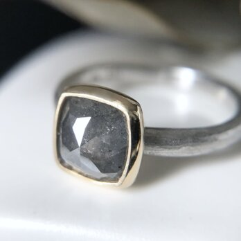 【受注製作】Natural  gray diamond solitaire ring  Pt950 / K18YG  #11.5の画像