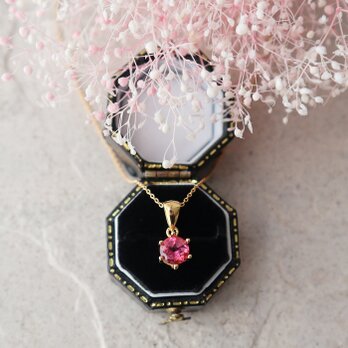 【14kgf】宝石質ピンクトパーズの一粒ネックレス(ラウンドファセットカット)の画像