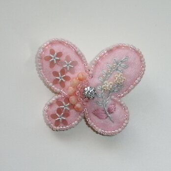 花蝶+パステル　ビーズ刺繍ブローチの画像