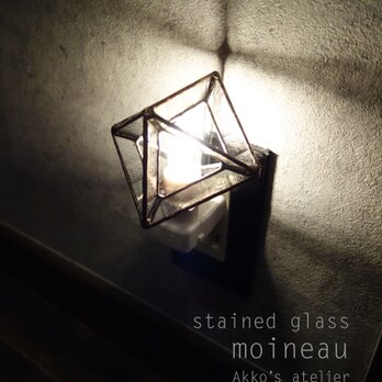 【☆鉱石ランプ☆　スクエア】フットランプ　コンセントランプ　おやすみランプ　昭和アンティークガラス使用の画像