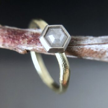 【受注製作】Hexagonal gray diamond solitaire ring  K14YG / Pt900の画像