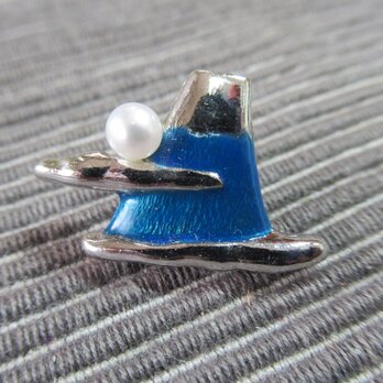 Silver925　 ピンブローチ「月と富士山」7248