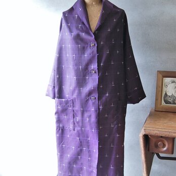 桔梗色　十字絣のライトコート　着物リメイクの画像