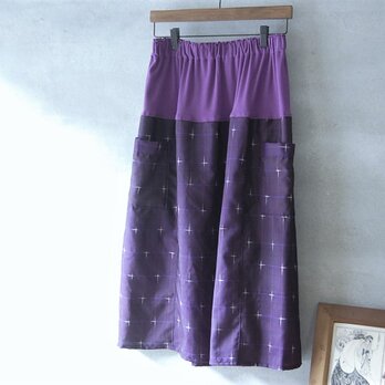 桔梗色　十字絣のスカート　着物リメイクの画像