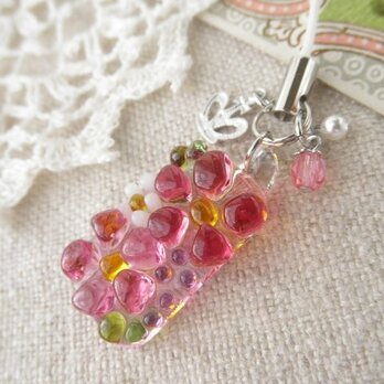ガラスの小さなお花たち＊ストラップ、フューシャ＆ピンクの画像