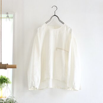 french linen chest pocket top (natural)の画像