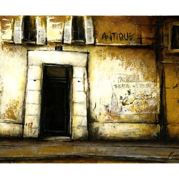 風景画 パリ 油絵「街のアンティーク店」の画像