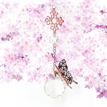 桜と蝶のサンキャッチャー　スワロフスキー　8558　大玉3センチ　バタフライ&チェリーブロッサムの画像