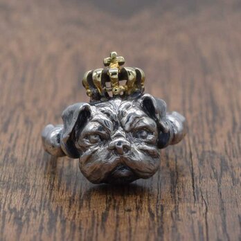 王冠とパグ【リング】Crown Pug ：R79：Size09~21の画像