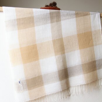 手織り・草木染め リネン大判ストール　黄色チェック