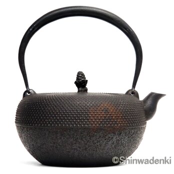 清末・清茂作 南部鉄器 鉄瓶 9型姥口アラレ1.1L 伝統的工芸品 ハンドメイドの画像