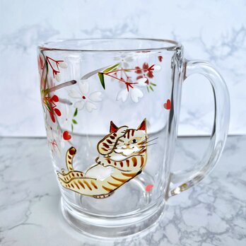 桜と猫のガラス　ビアマグカップの画像
