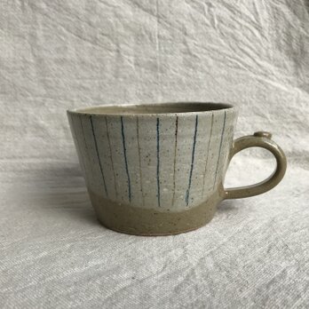 KKさまご検討品　粉引きのマグカップ （青茶ライン柄）の画像