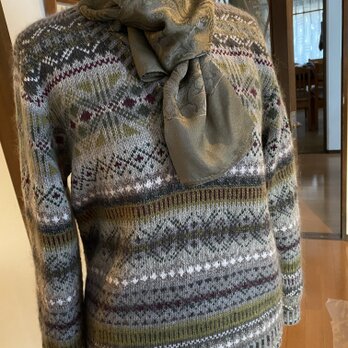 Lサイズ　シックな秋色　Vネック編み込みセーター　注文作品の画像