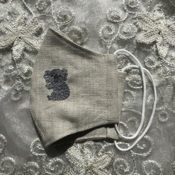 コアラ刺繍のリネン立体マスク（送料無料）の画像