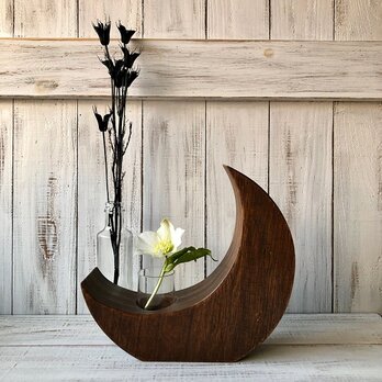 「三日月の花器」moon 三日月の花瓶 木製 三日月インテリア　★星月猫の画像