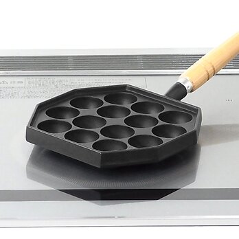 【お取り寄せ】南部鉄器 たこ焼き14穴 木柄付 日本製 ガス・IH対応の画像