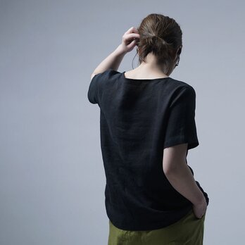 【Mサイズ】【wafu】ふわっと 軽くやさしい 雅亜麻 Linen Top リネンTシャツ /黒色 p015a-bck1-Mの画像