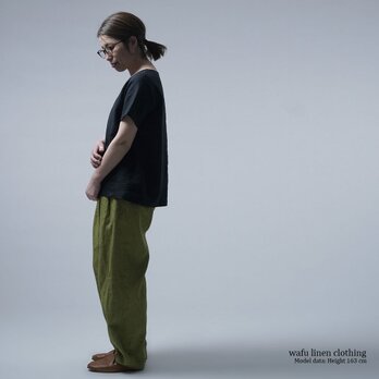【Lサイズ】【wafu】ふわっと 軽くやさしい 雅亜麻 Linen Top リネンTシャツ /黒色 p015a-bck1-Lの画像