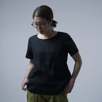 【LLサイズ】【wafu】ふわっと 軽くやさしい 雅亜麻 Linen Top リネンTシャツ /黒色 p015a-bck1-LLの画像