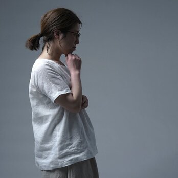 【Mサイズ】【wafu】ふわっと 軽くやさしい 雅亜麻 Linen Top リネンTシャツ /白色 p015a-wht1-Mの画像