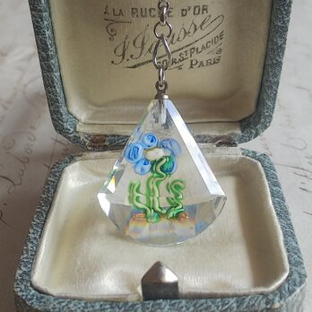 ヴィンテージ Blue-Flower／fan-Shaped crystal pendant Silverカラーネックレスの画像