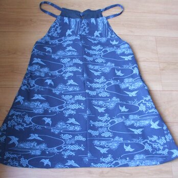 小紋柄の絽の着物からジャンバースカート風チュニック　絹の画像