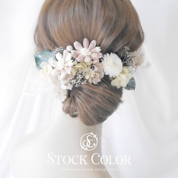 桜とアジサイの春色ヘッドドレス/ヘアアクセサリー＊プリザーブドフラワー＊結婚式 成人式 ウェディング 前撮り 髪飾りの画像