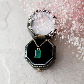 【14kgf】宝石質グリーンオニキスの一粒ネックレス(レクタングルカット)の画像