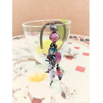 ヘアアクセサリー★オッドアイ型のアンティークビーズ☆ピンクの画像