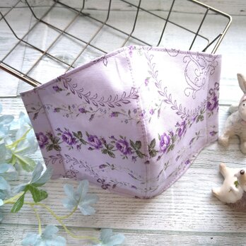 ✨送料無料✨淡いラベンダー✕紫のお花、ステッチ柄の素敵な春マスクです✴の画像