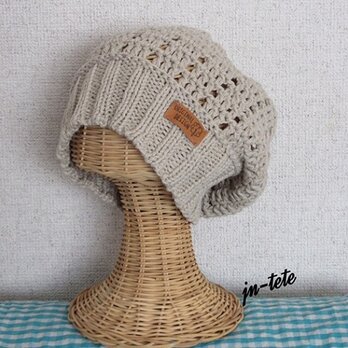 ざっくり編みでくったり帽子（グレー）の画像