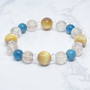 【再販60点以上】金運を呼び込み、安泰へ ゴールデンタイガーアイ ルチルクォーツ  天然石 ブレスレット No217