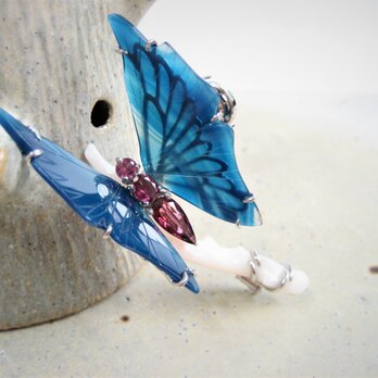青色蝶々 プラチナ アゲート ブローチの画像