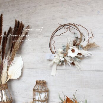 「エーゲ」wreath　パームフラワーとキウイつるのリース　パンパスグラス　ドライフラワーリース　の画像