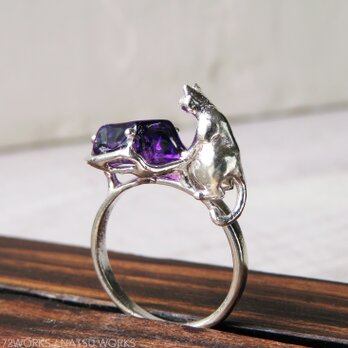 アメシストと猫 リング ＊ Amethyst & Cat Ringの画像