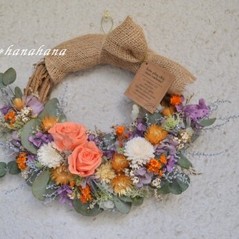 【母の日2021】オレンジローズの花かご風wreathの画像
