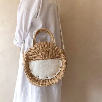 サークル かごバッグ ショルダーバッグ 本革 ペイズリー パールベージュ